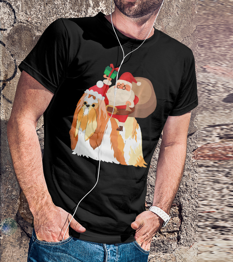 Santa Riding Shih Tzu With Gift And Sack T-Shirt