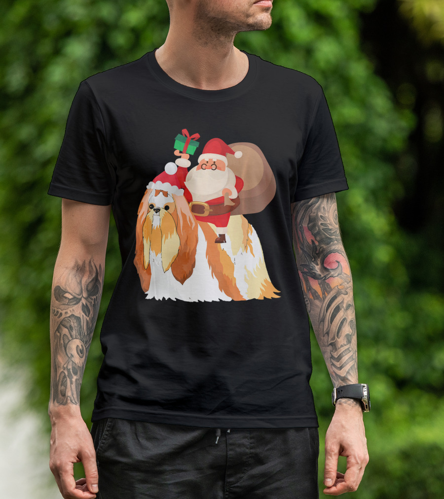 Santa Riding Shih Tzu With Gift And Sack T-Shirt