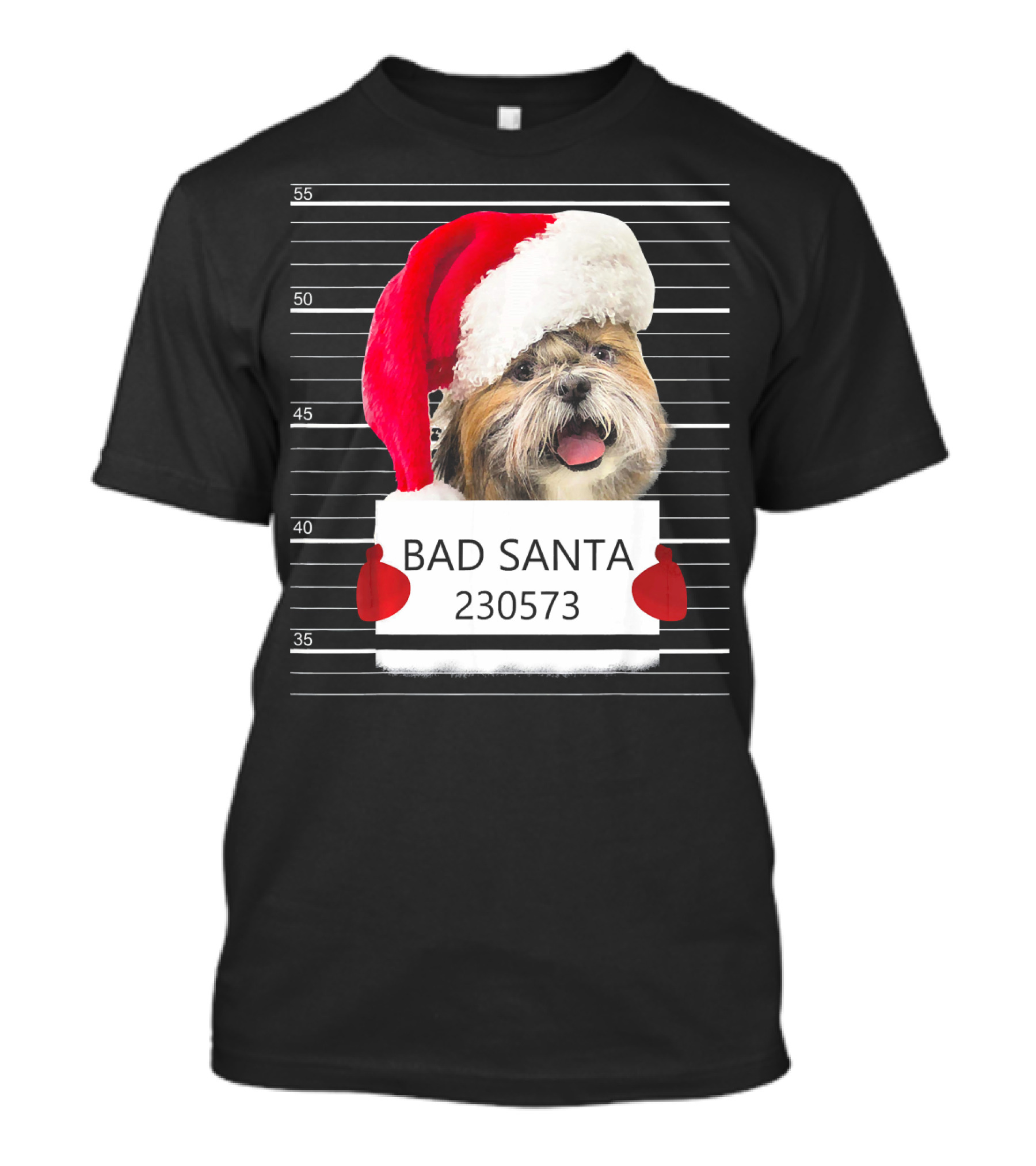 Shih Tzu Bad Santa Claus Christmas Mugshot 230573 T-Shirt