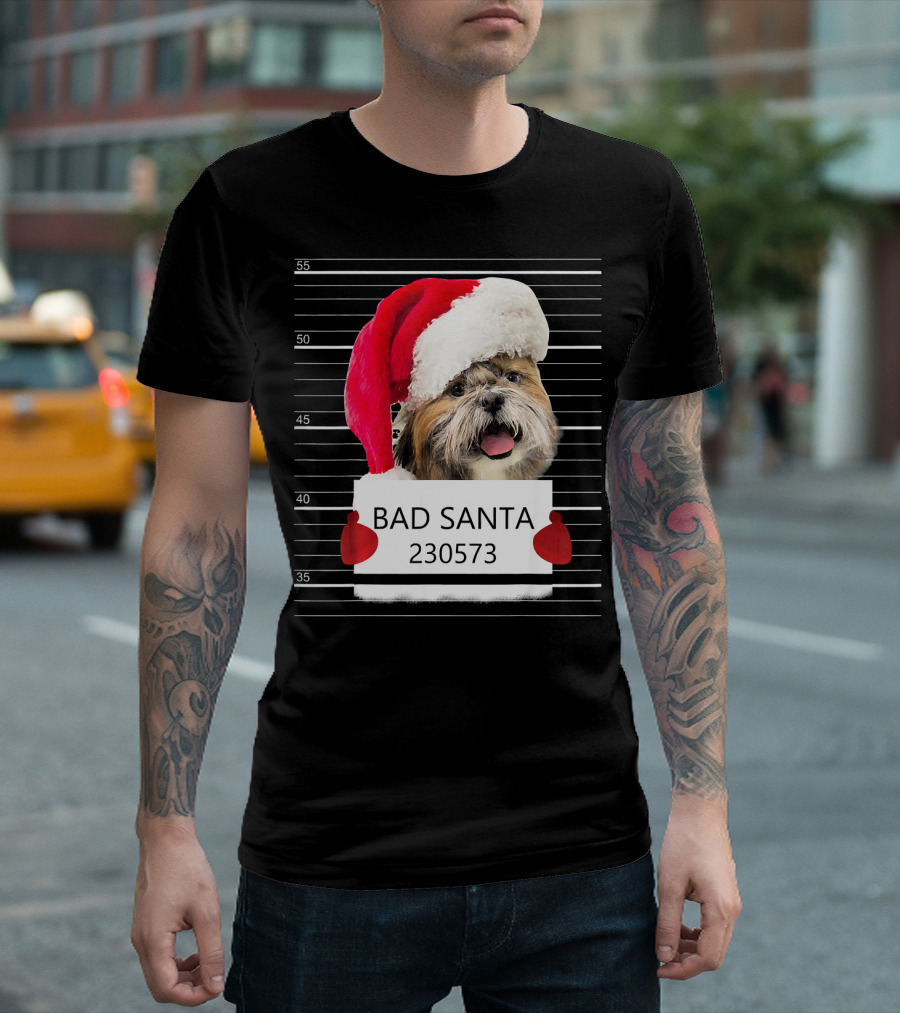 Shih Tzu Bad Santa Claus Christmas Mugshot 230573 T-Shirt