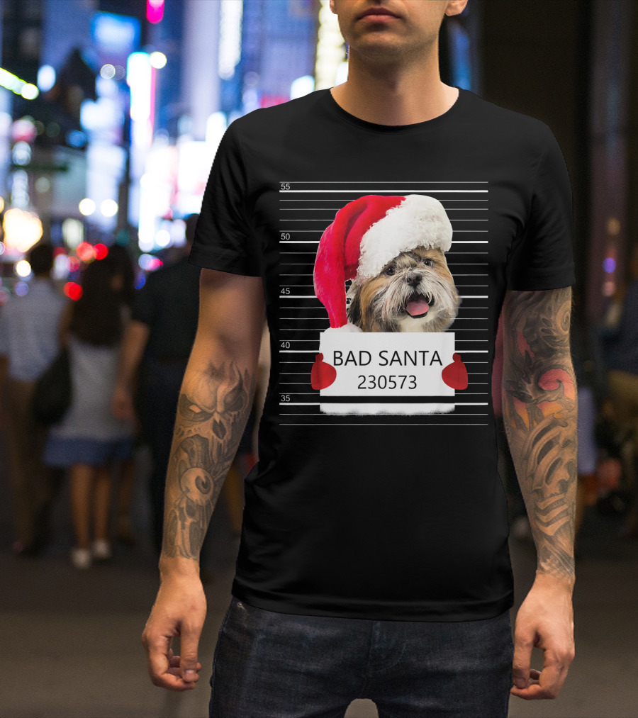 Shih Tzu Bad Santa Claus Christmas Mugshot 230573 T-Shirt