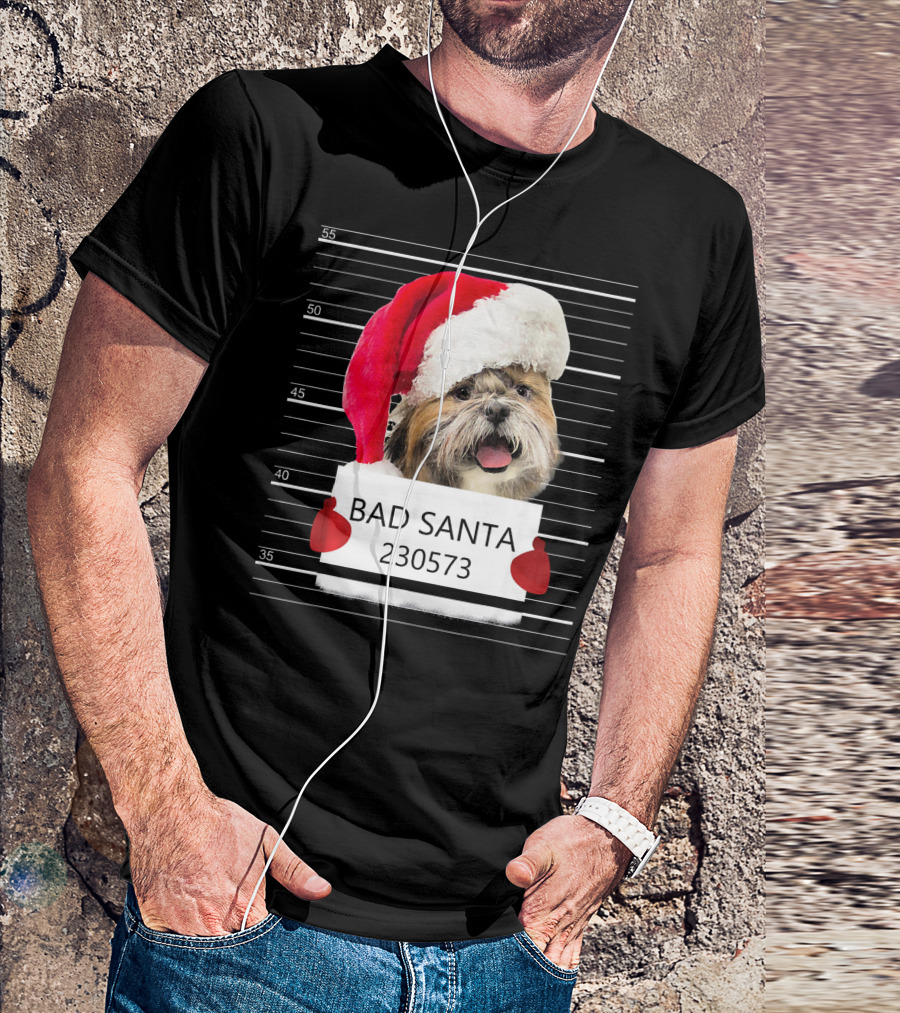 Shih Tzu Bad Santa Claus Christmas Mugshot 230573 T-Shirt