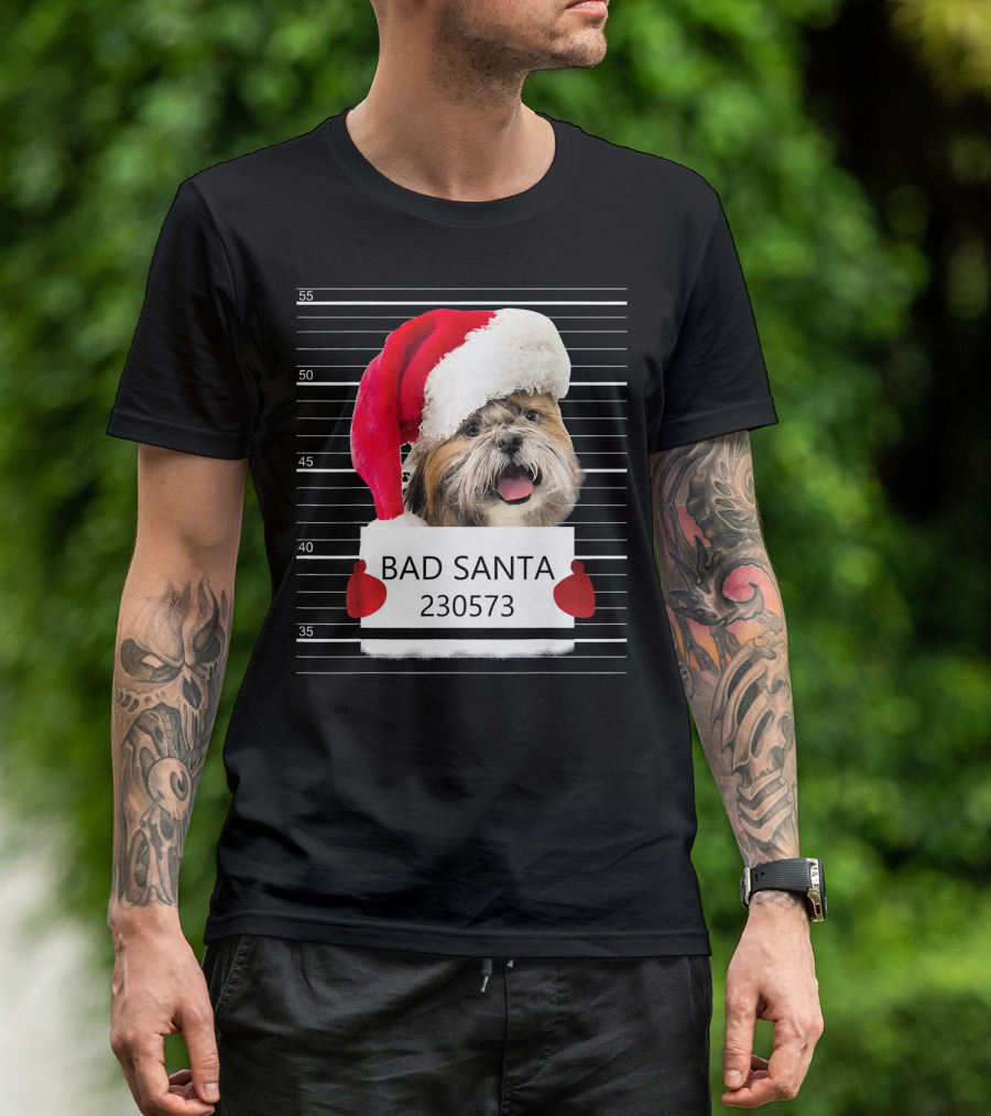 Shih Tzu Bad Santa Claus Christmas Mugshot 230573 T-Shirt