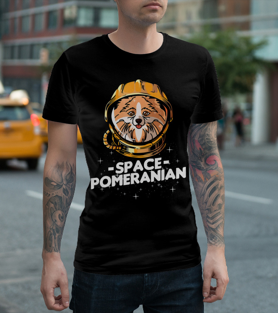 Space Pomeranian Astronaut Helmet Stars T-Shirt