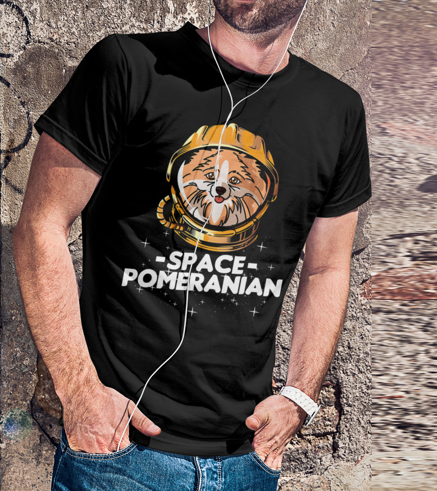 Space Pomeranian Astronaut Helmet Stars T-Shirt