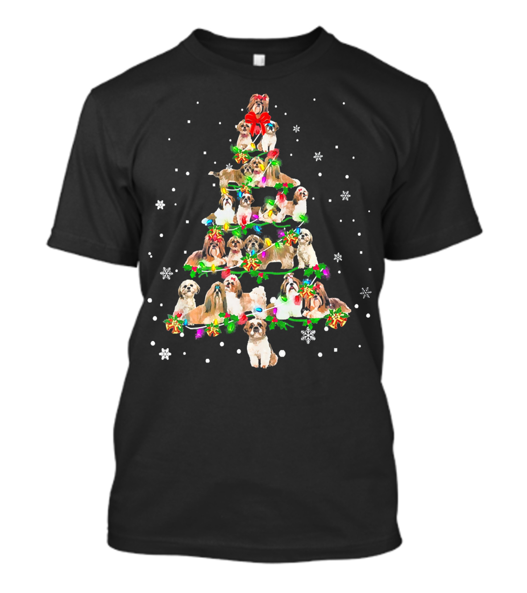Cute Shih Tzu Dog Christmas Tree Holiday Festive Snowflakes T-Shirt