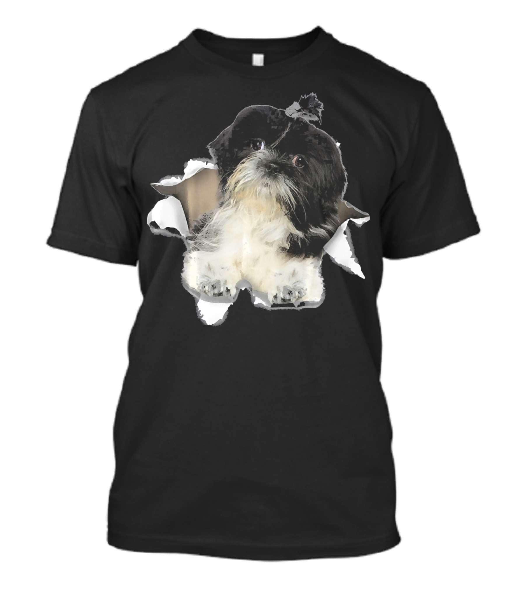 Shih Tzu Inside Torn Hole Dog Mid T-Shirt