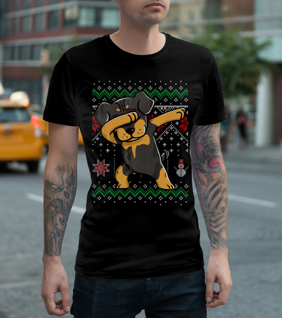 Rottweiler Dabbing Christmas Sweater Dog Holiday Dance Snowman T-Shirt