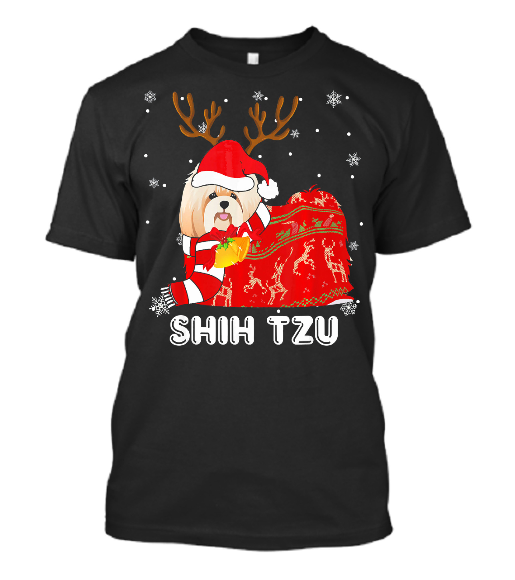 Shih Tzu Santa Hat Reindeer Blanket Christmas Snowflakes T-Shirt