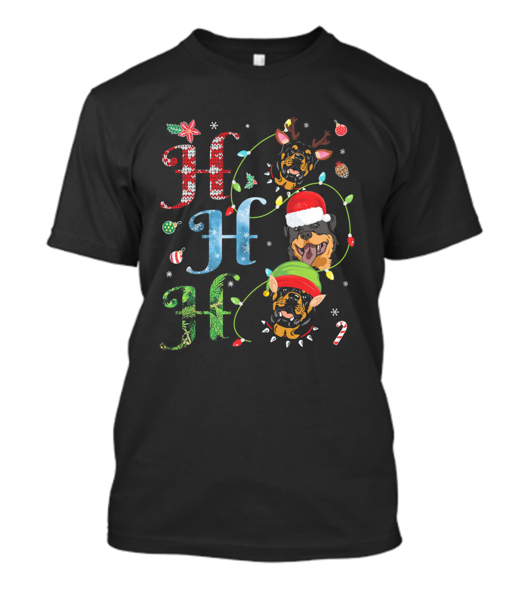 Rottweiler Ho Ho Ho Christmas Elf Santa Reindeer T-Shirt
