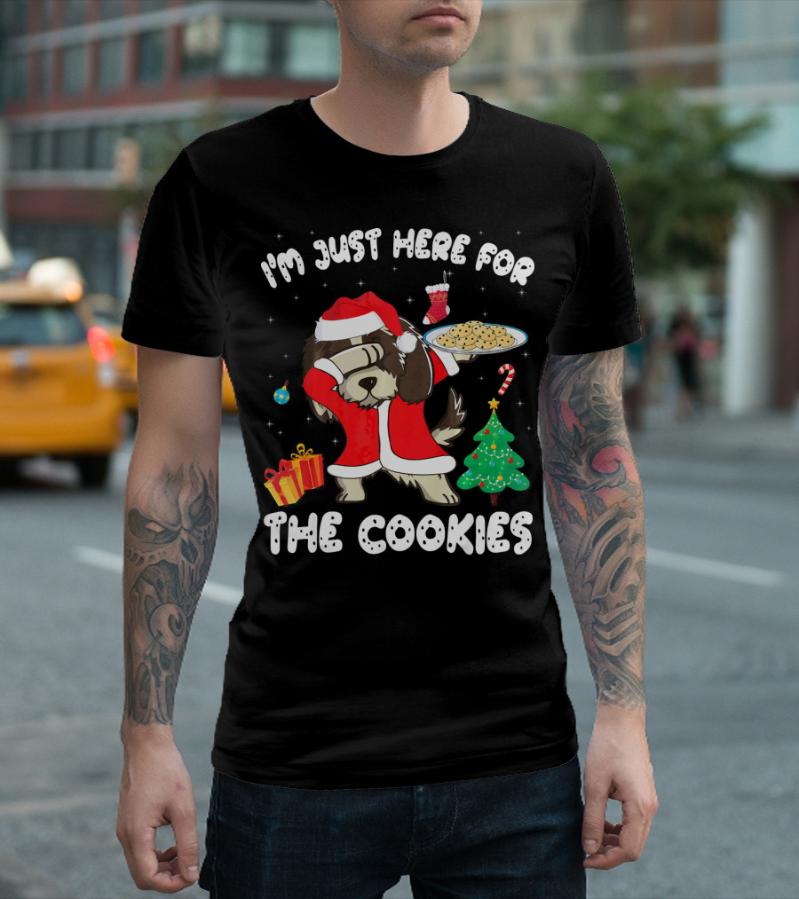 I'm Just Here For The Cookies Shih Tzu Christmas Dabbing Santa Hat T-Shirt