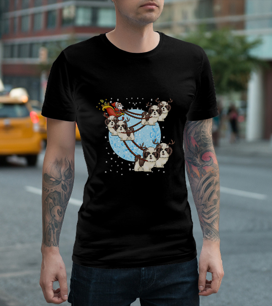 Shih Tzu Santa's Sleigh Christmas Moon Magic with Dog Love T-Shirt