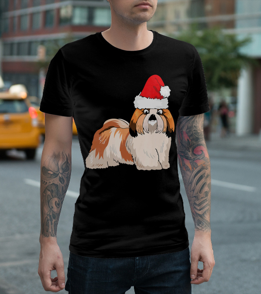 Santa Hat Shih Tzu Dog with Christmas Vibes T-Shirt