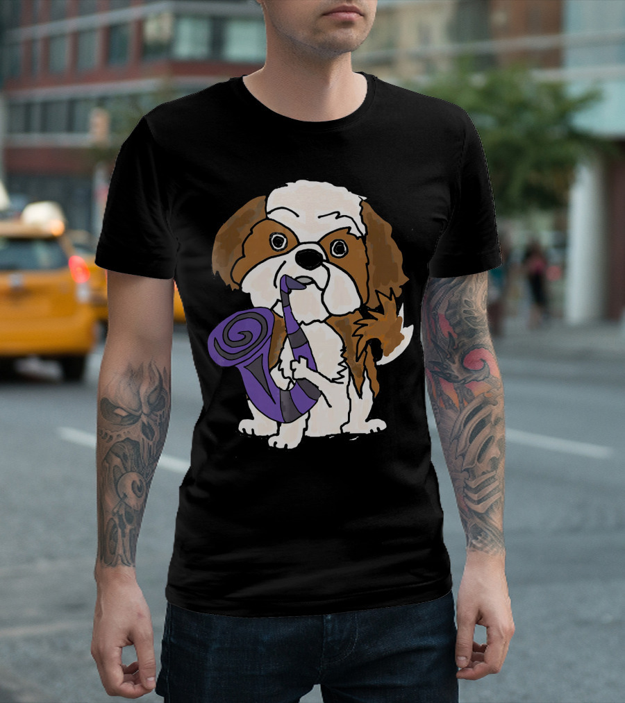 Smilemoretees Shih Tzu Playing Purple Saxophone Fun T-Shirt