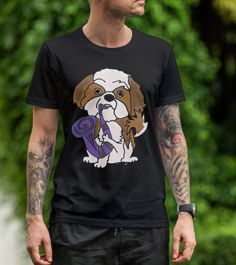 Smilemoretees Shih Tzu Playing Purple Saxophone Fun T-Shirt