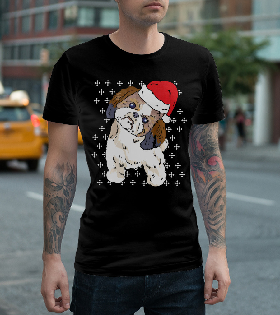 Shih Tzu With Santa Hat Dog Owner Pet Christmas Holiday T-Shirt