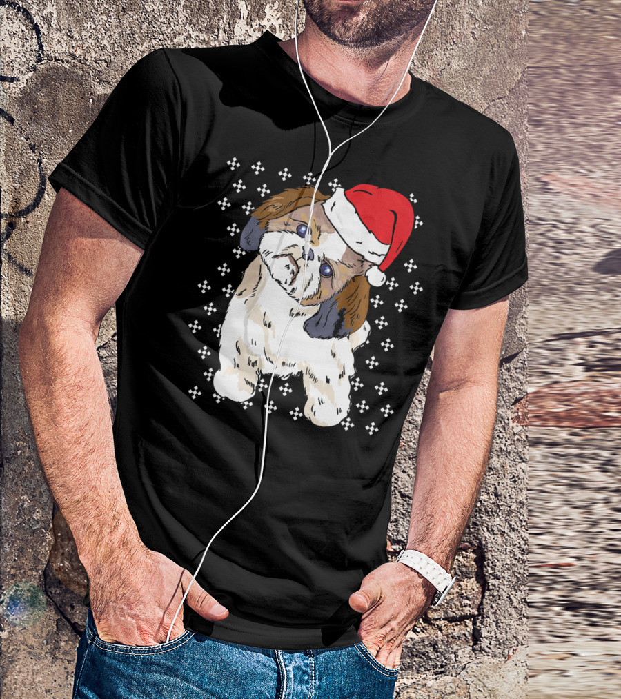 Shih Tzu With Santa Hat Dog Owner Pet Christmas Holiday T-Shirt
