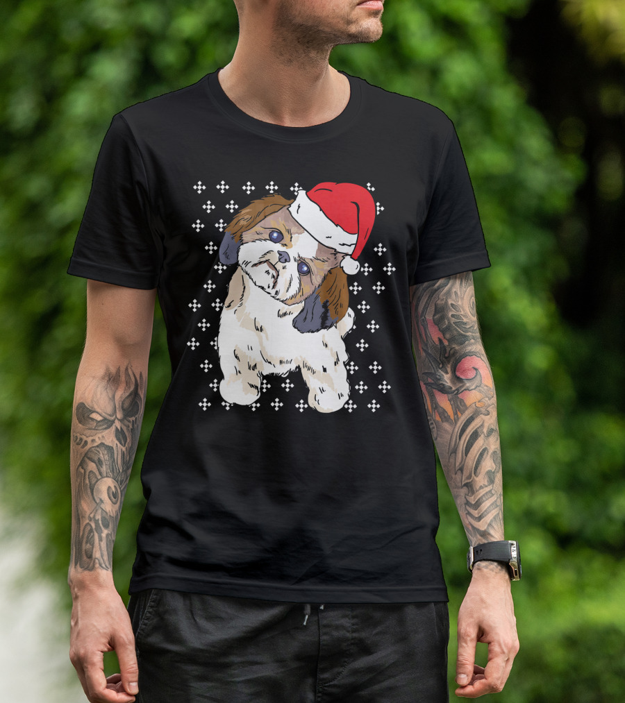 Shih Tzu With Santa Hat Dog Owner Pet Christmas Holiday T-Shirt