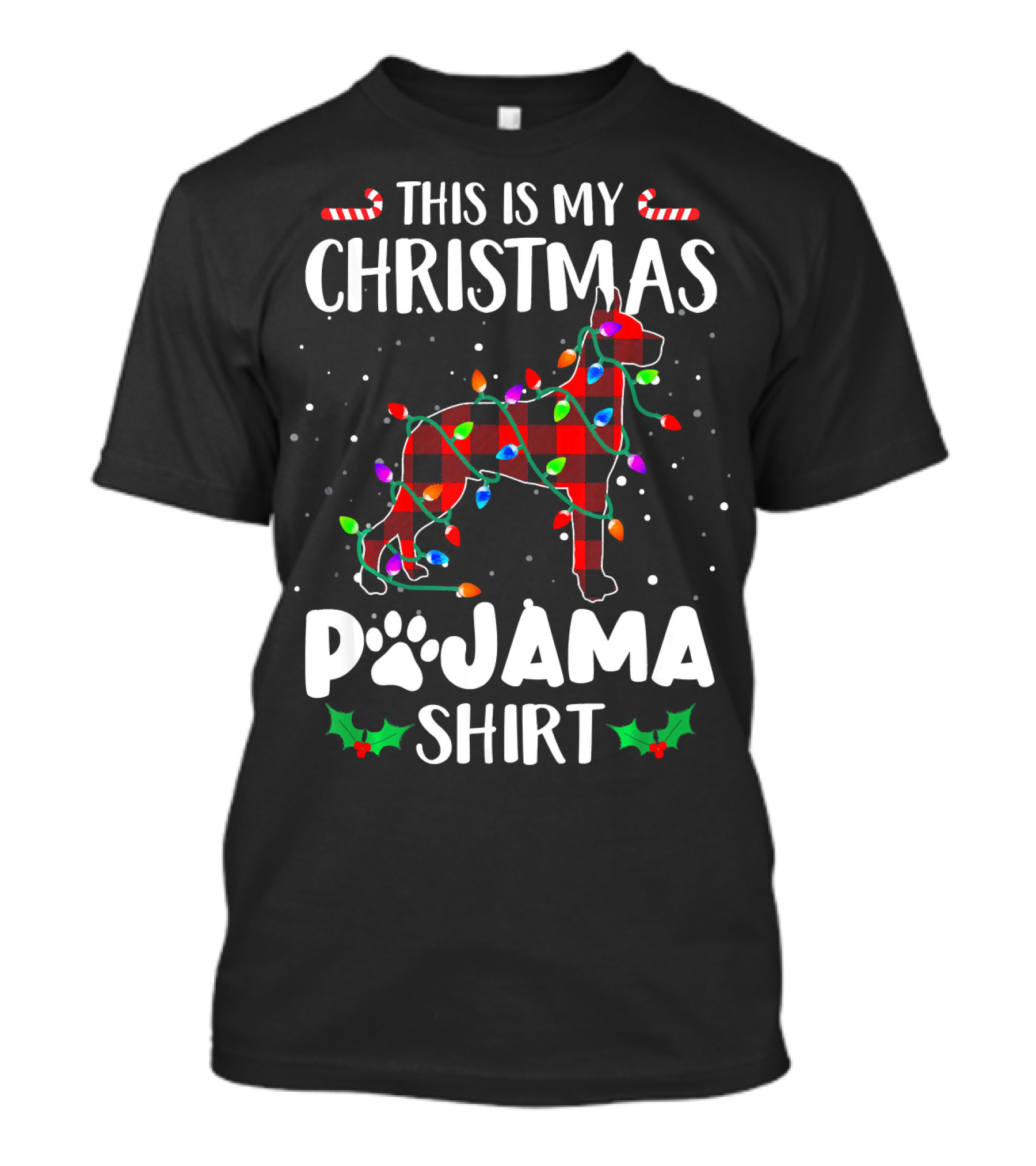 This Is My Christmas Pajama Shirt Great Dane Lights Plaid T-Shirt