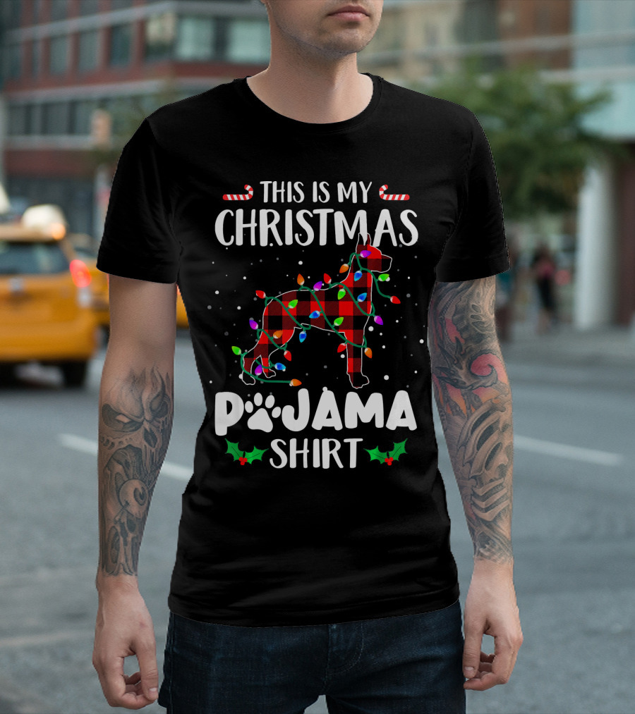 This Is My Christmas Pajama Shirt Great Dane Lights Plaid T-Shirt