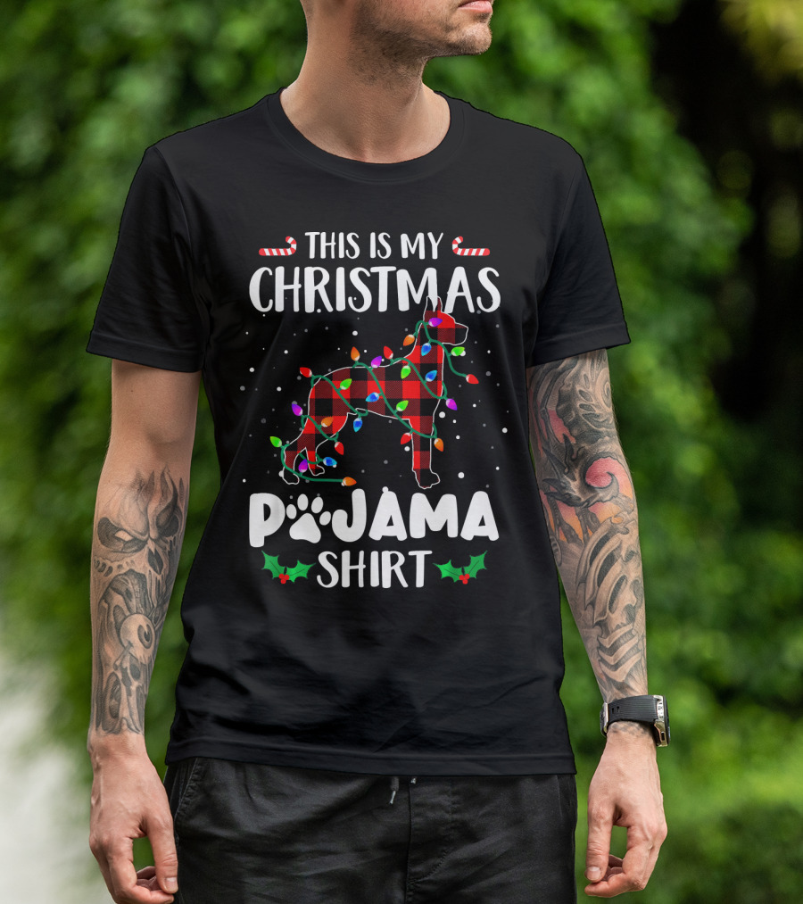 This Is My Christmas Pajama Shirt Great Dane Lights Plaid T-Shirt