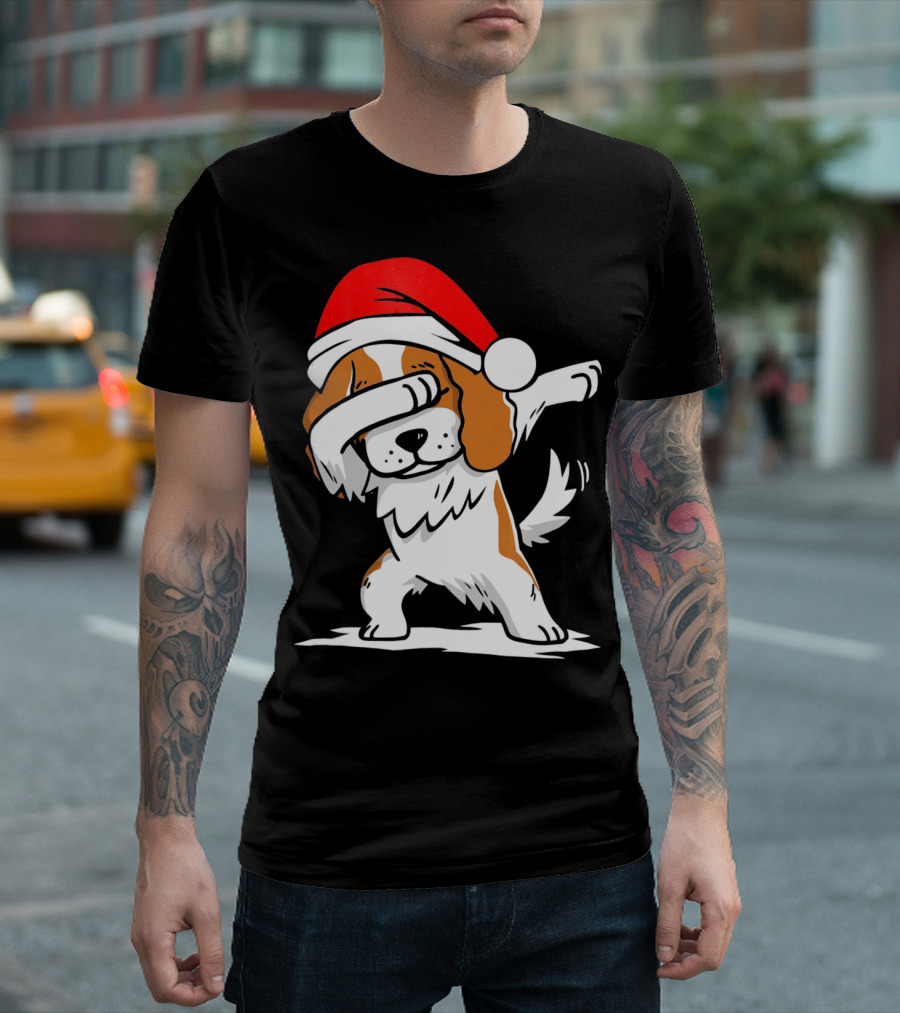 Santa Hat Cavalier Dog Dab Pose T-Shirt