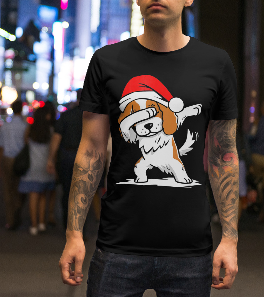 Santa Hat Cavalier Dog Dab Pose T-Shirt