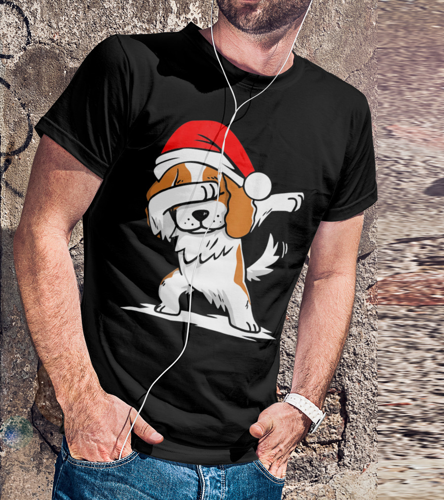 Santa Hat Cavalier Dog Dab Pose T-Shirt