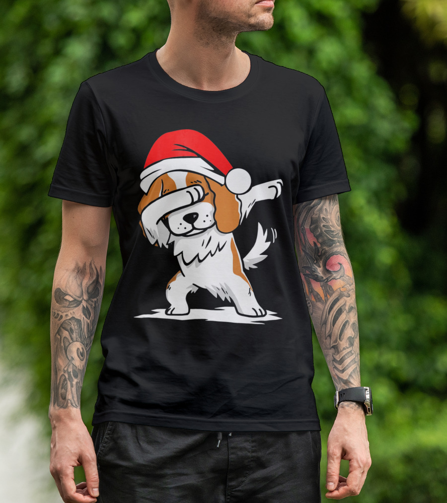 Santa Hat Cavalier Dog Dab Pose T-Shirt