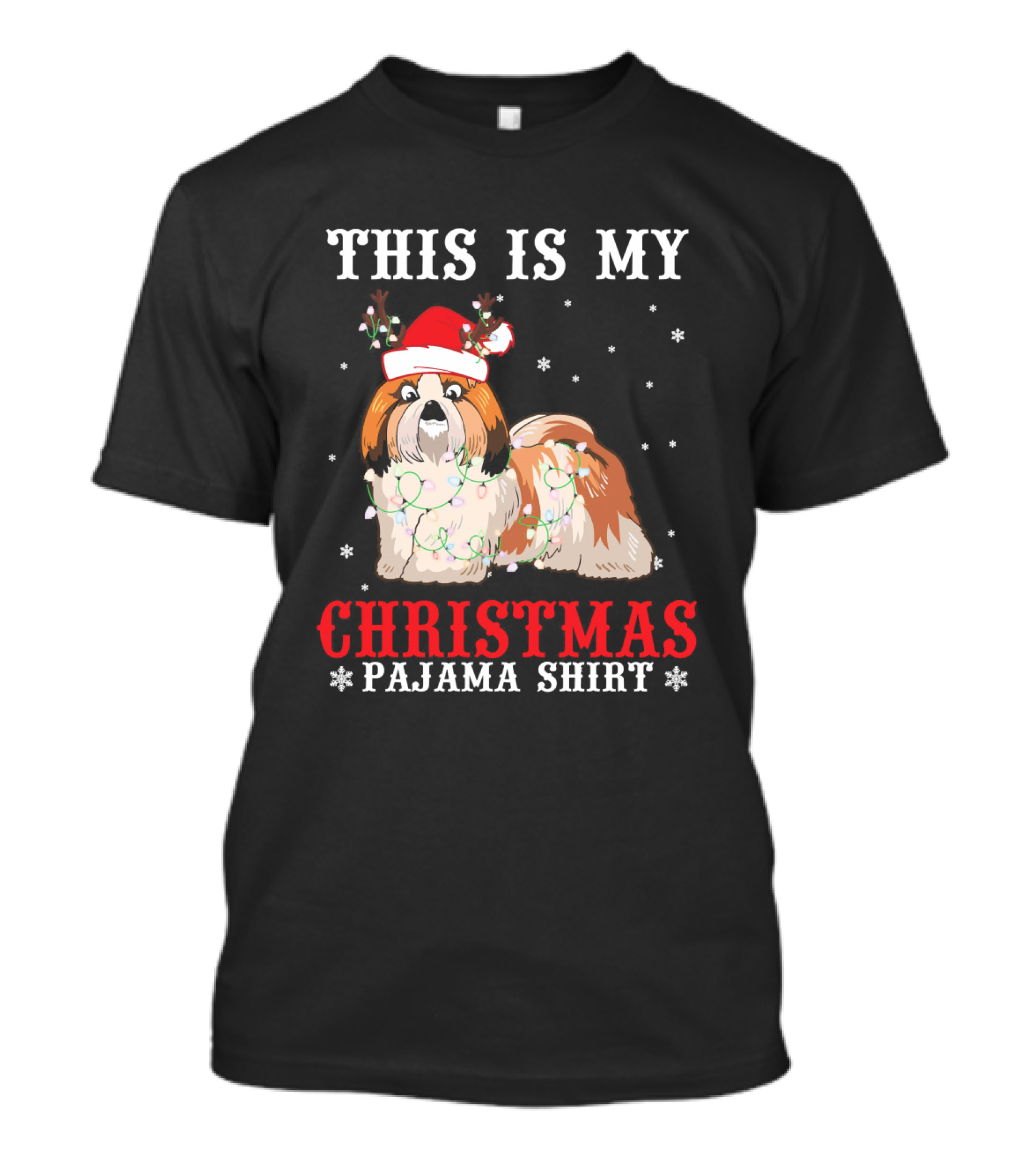 This Is My Christmas Pajama Shirt Shih Tzu Reindeer Hat Light Snow T-Shirt