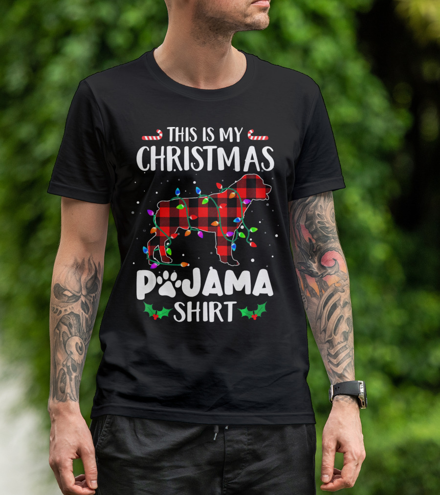 This Is My Christmas Pajama Shirt Rottweiler Plaid Lights T-Shirt