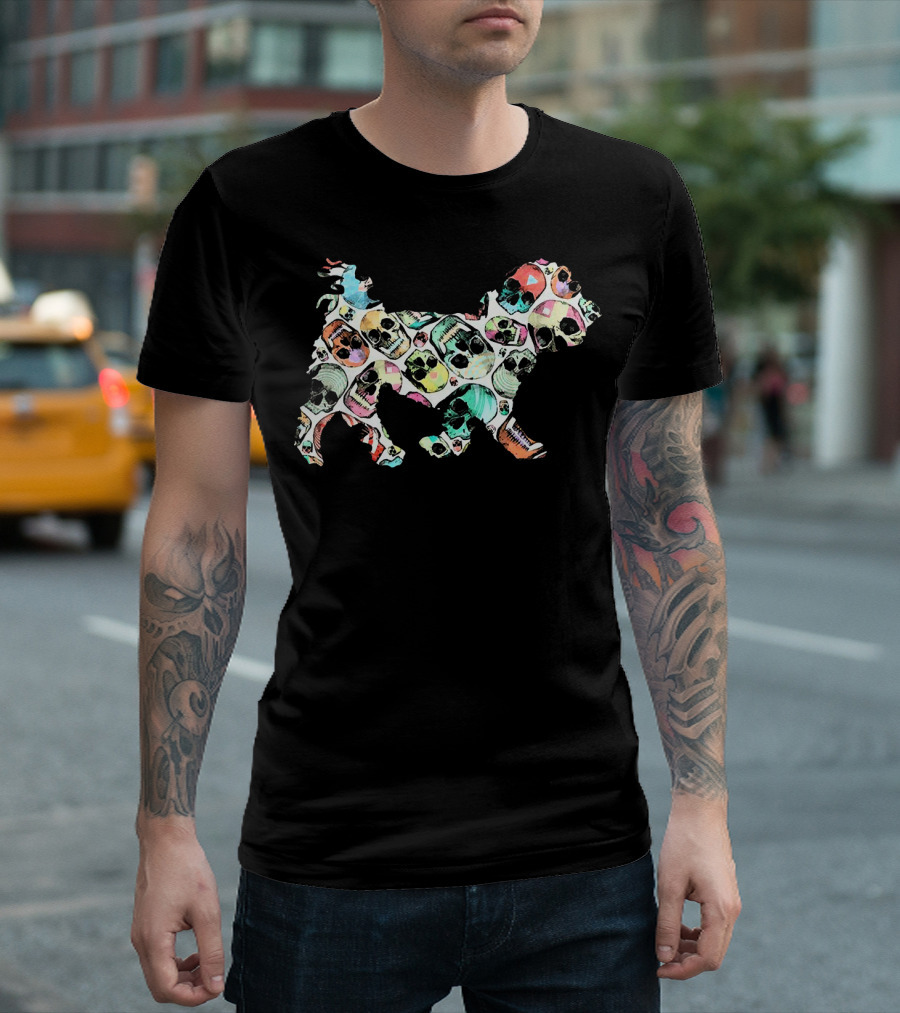 Zombie Maltese Dog with Colorful Skull Patterns for Halloween Fun T-Shirt