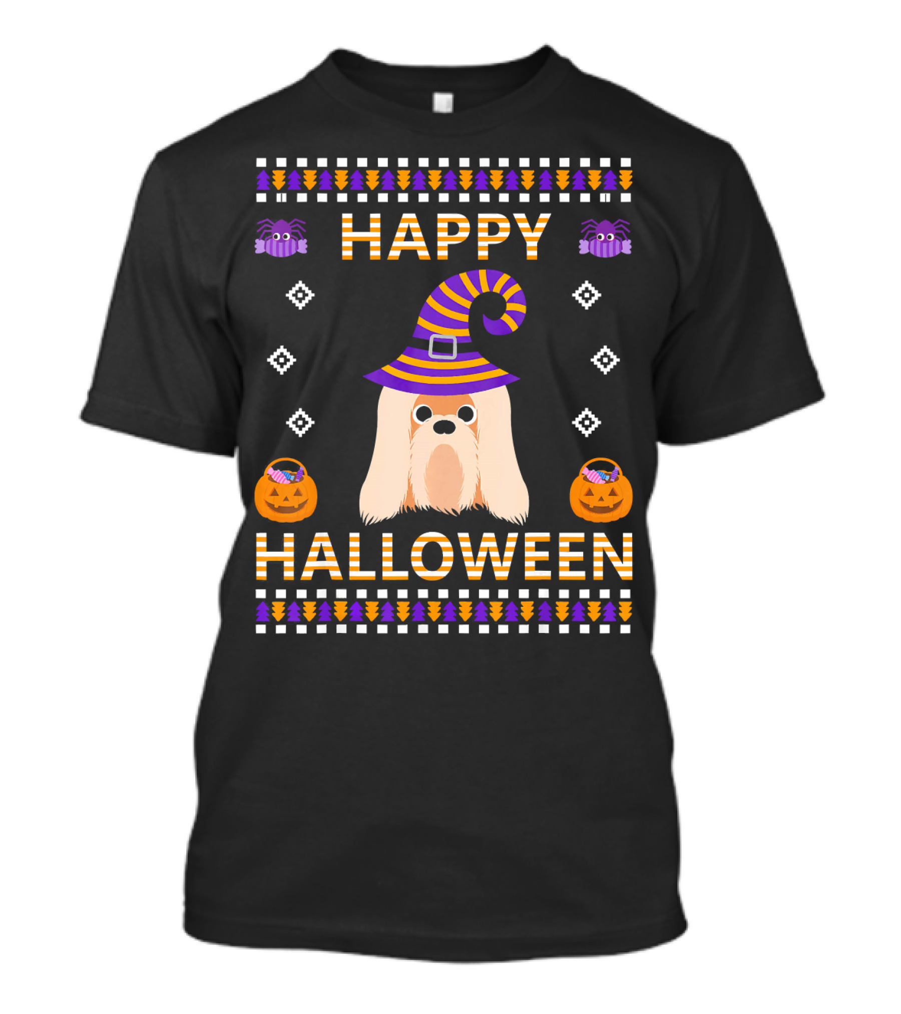 Happy Halloween Shih Tzu Dog Witch Hat Jack O' Lanterns T-Shirt