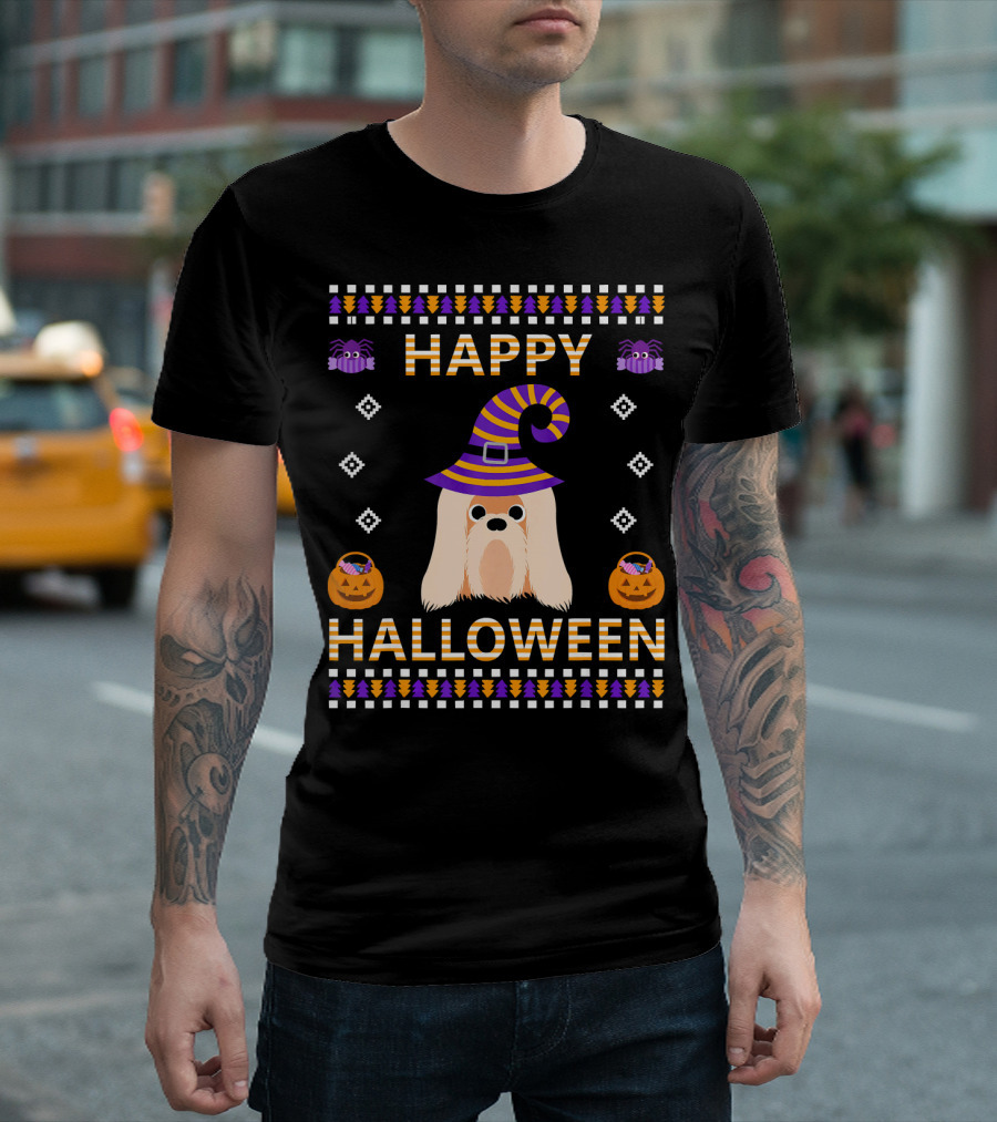 Happy Halloween Shih Tzu Dog Witch Hat Jack O' Lanterns T-Shirt