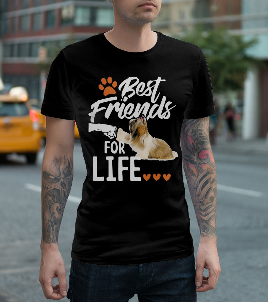 Best Friends for Life Shih Tzu Paw Prints Hearts T-Shirt