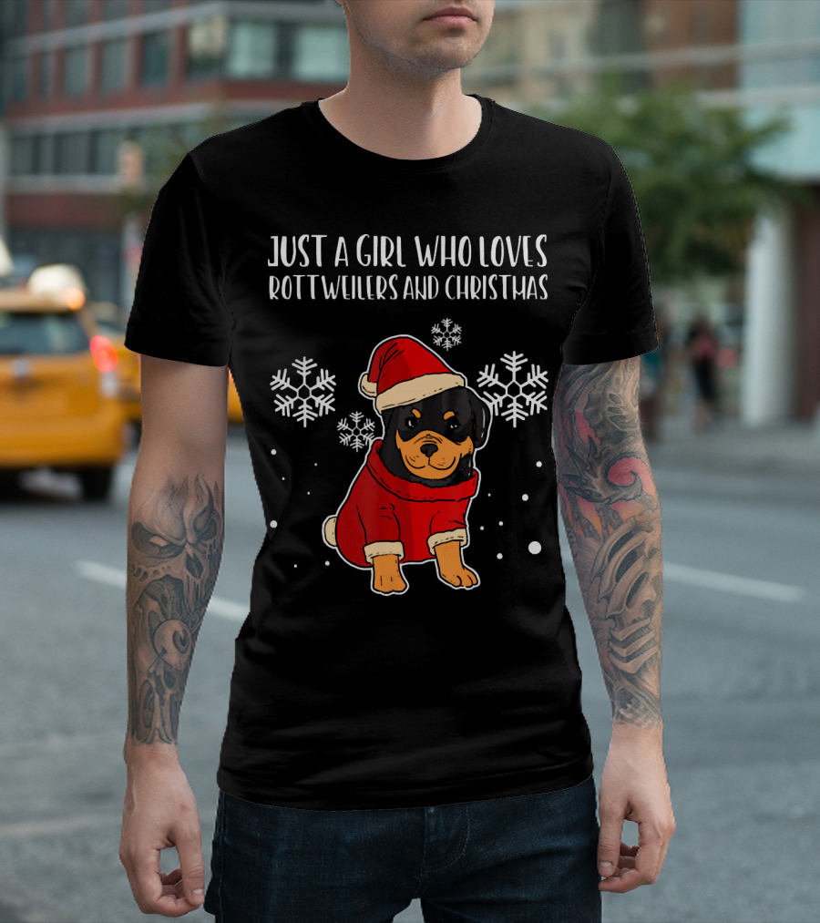 Just A Girl Who Loves Rottweilers And Christmas Santa Doggie T-Shirt