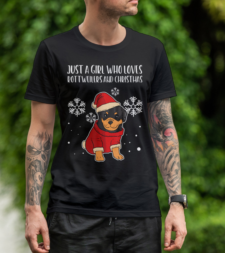 Just A Girl Who Loves Rottweilers And Christmas Santa Doggie T-Shirt