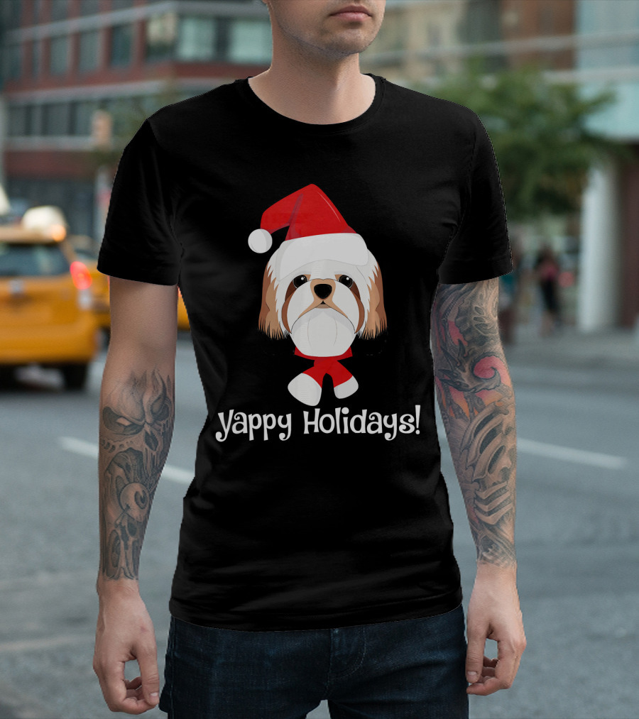 Yappy Holidays Shih Tzu Dog With Santa Hat T-Shirt
