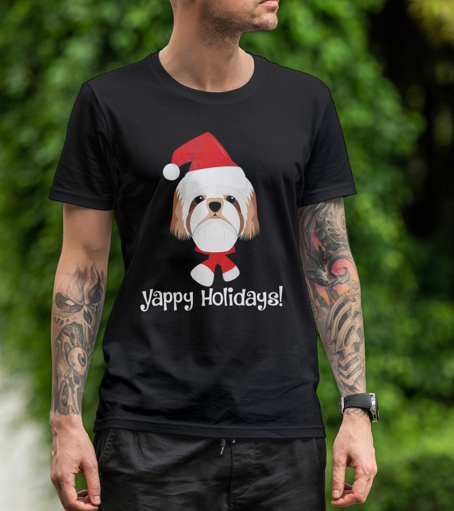 Yappy Holidays Shih Tzu Dog With Santa Hat T-Shirt