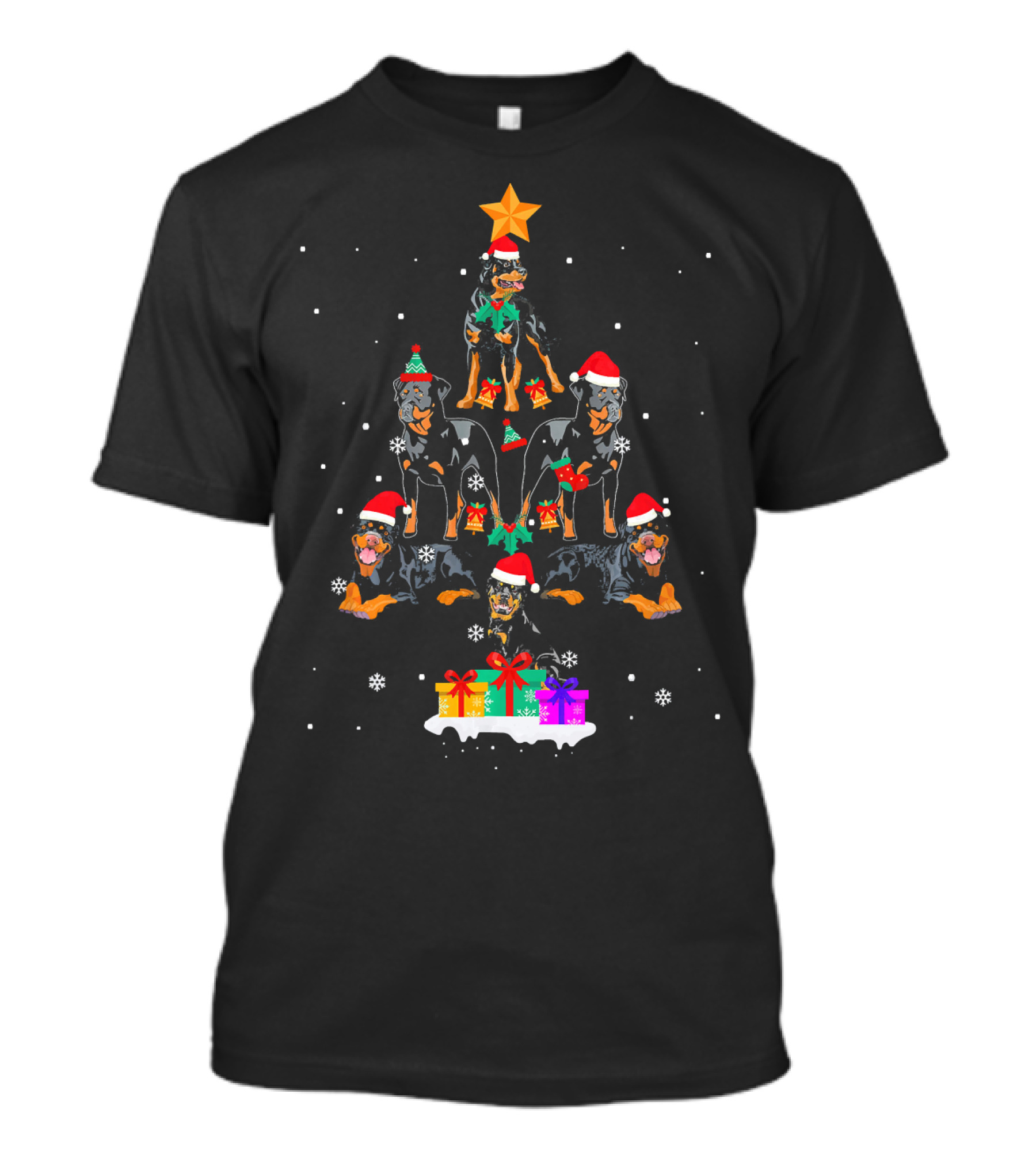 Rottweiler Christmas Ornament Santa Hats Snowflakes Gifts Tree Decor T-Shirt