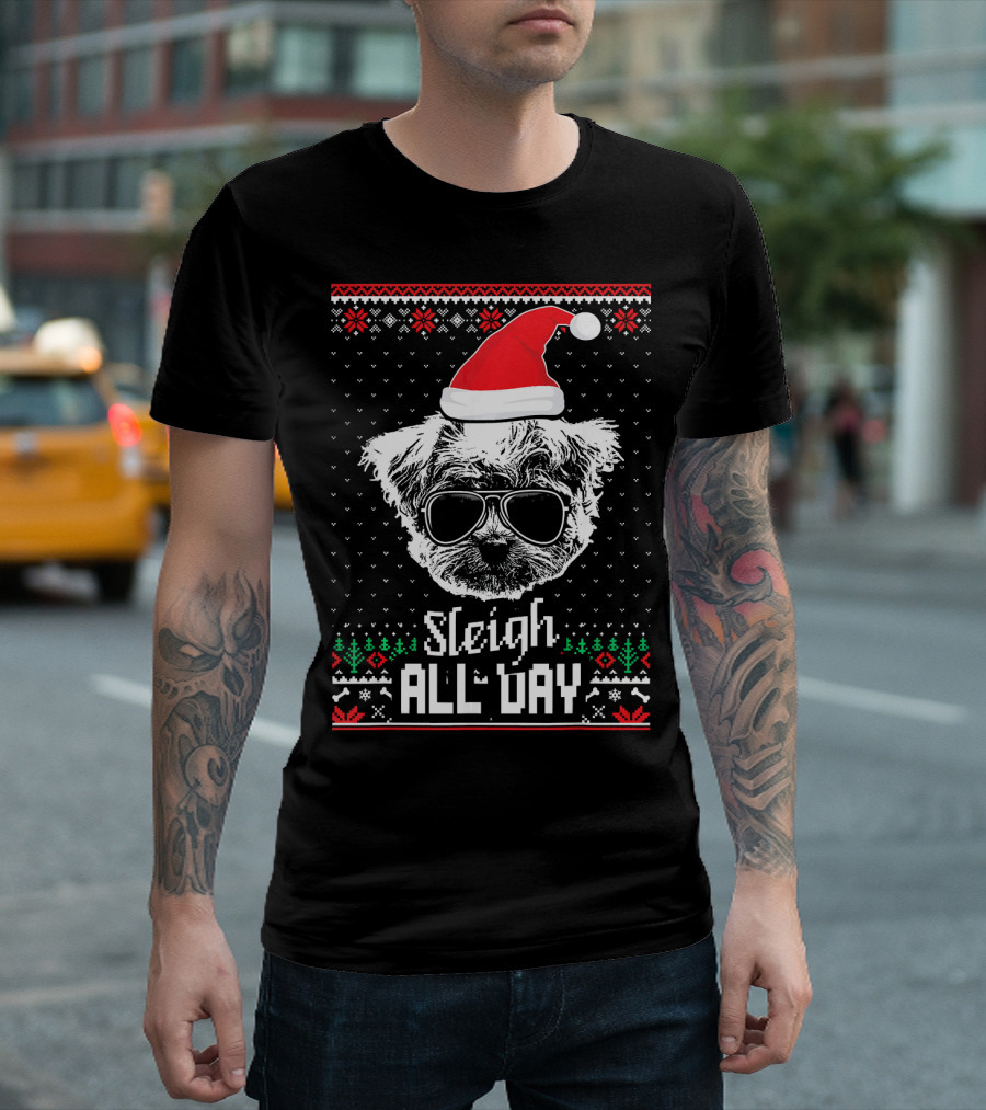 Sleigh All Day Christmas Maltese with Santa Hat and Sunglasses T-Shirt