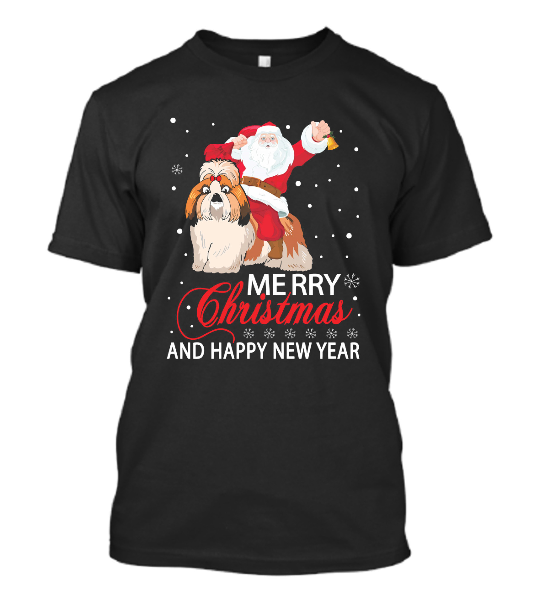Santa Riding Shih Tzu Merry Christmas And Happy New Year T-Shirt