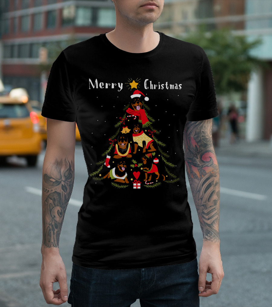 Merry Christmas Rottweiler Tree T-Shirt