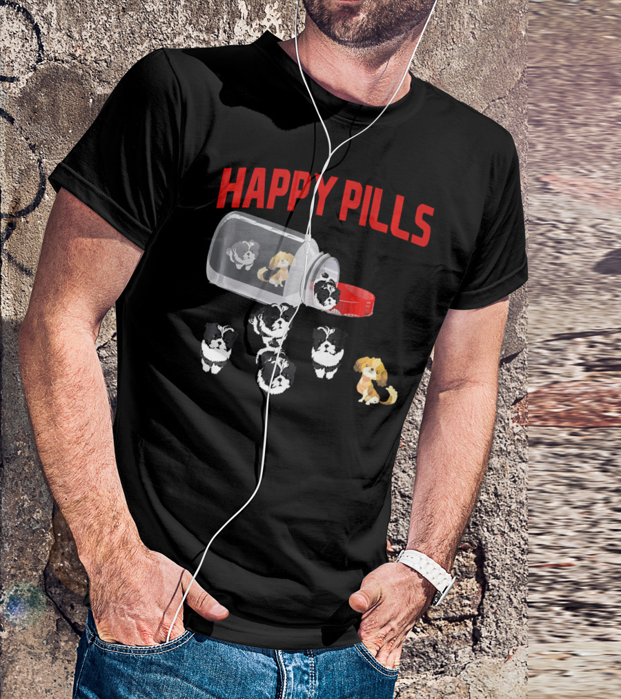 Shih Tzu Happy Pills Funny Medicine Dogs In A Bottle T-Shirt