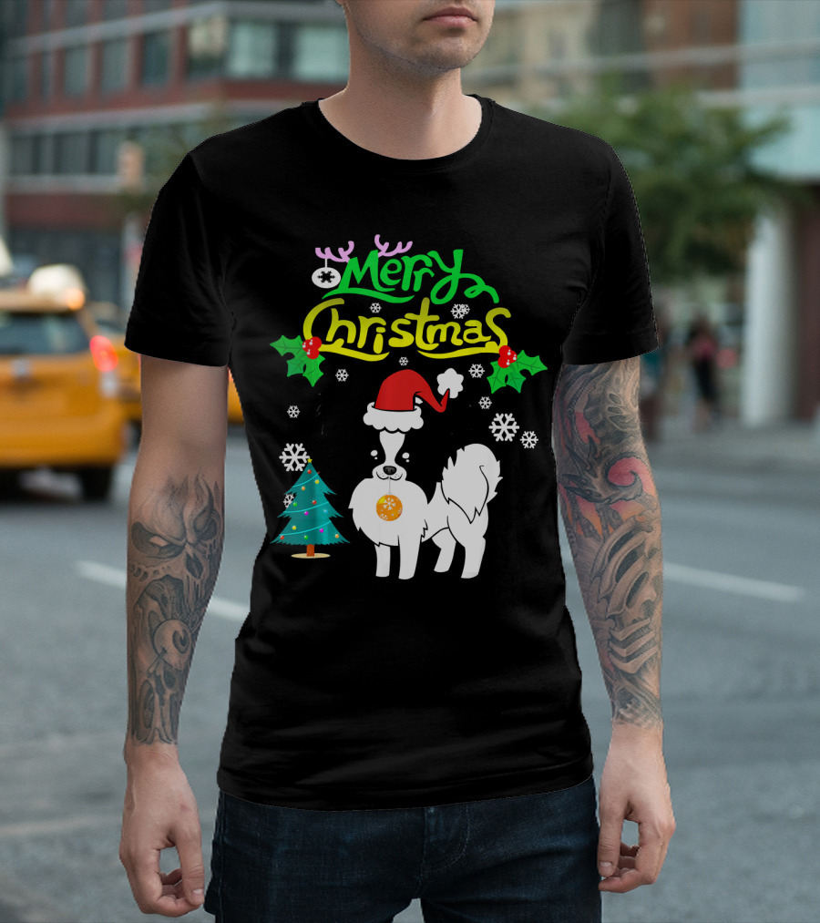 Merry Christmas Santa Papillon Dog Holiday T-Shirt