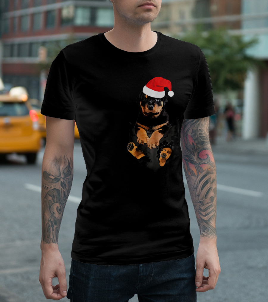 Rottweiler in Pocket Christmas Santa Hat T-Shirt