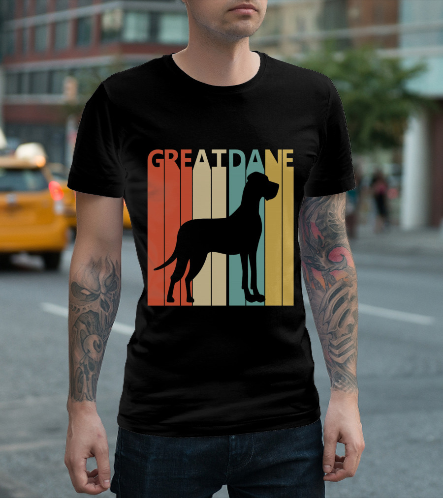 Great Dane Vintage Retro Silhouette Stripes T-Shirt