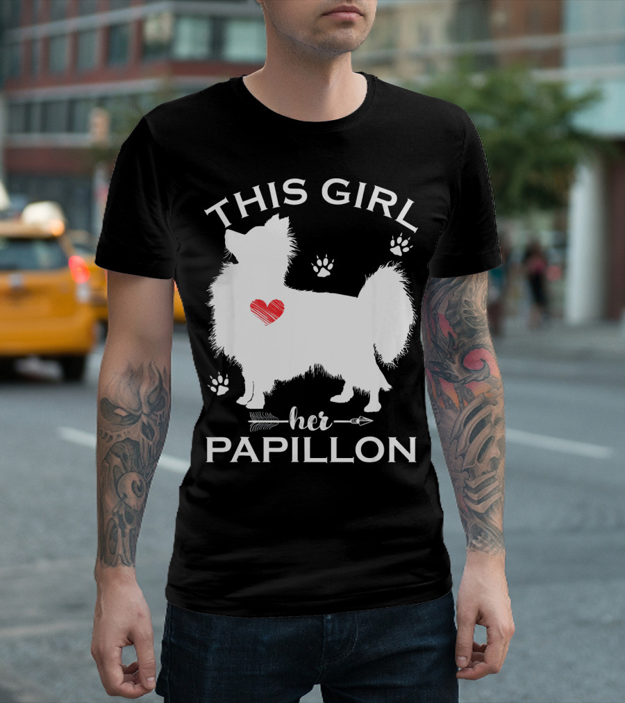 THIS GIRL LOVES HER PAPILLON HEART PAW PRINTS ARROW T-Shirt