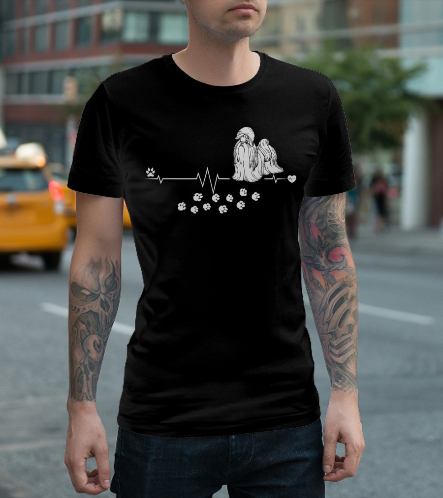 Shih Tzu Dog Heartbeat Paw Prints Breed T-Shirt