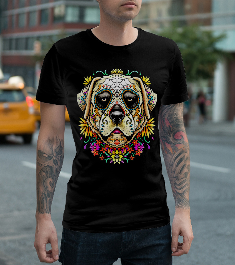 BDAZ Labrador Dog Sugar Skull Day of the Dead Floral T-Shirt